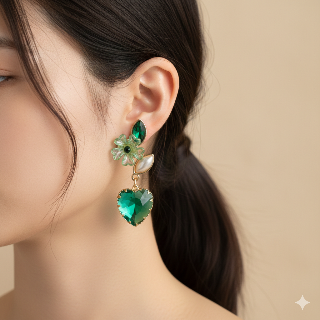 Emerald Heart Blossom Earrings GWE -238