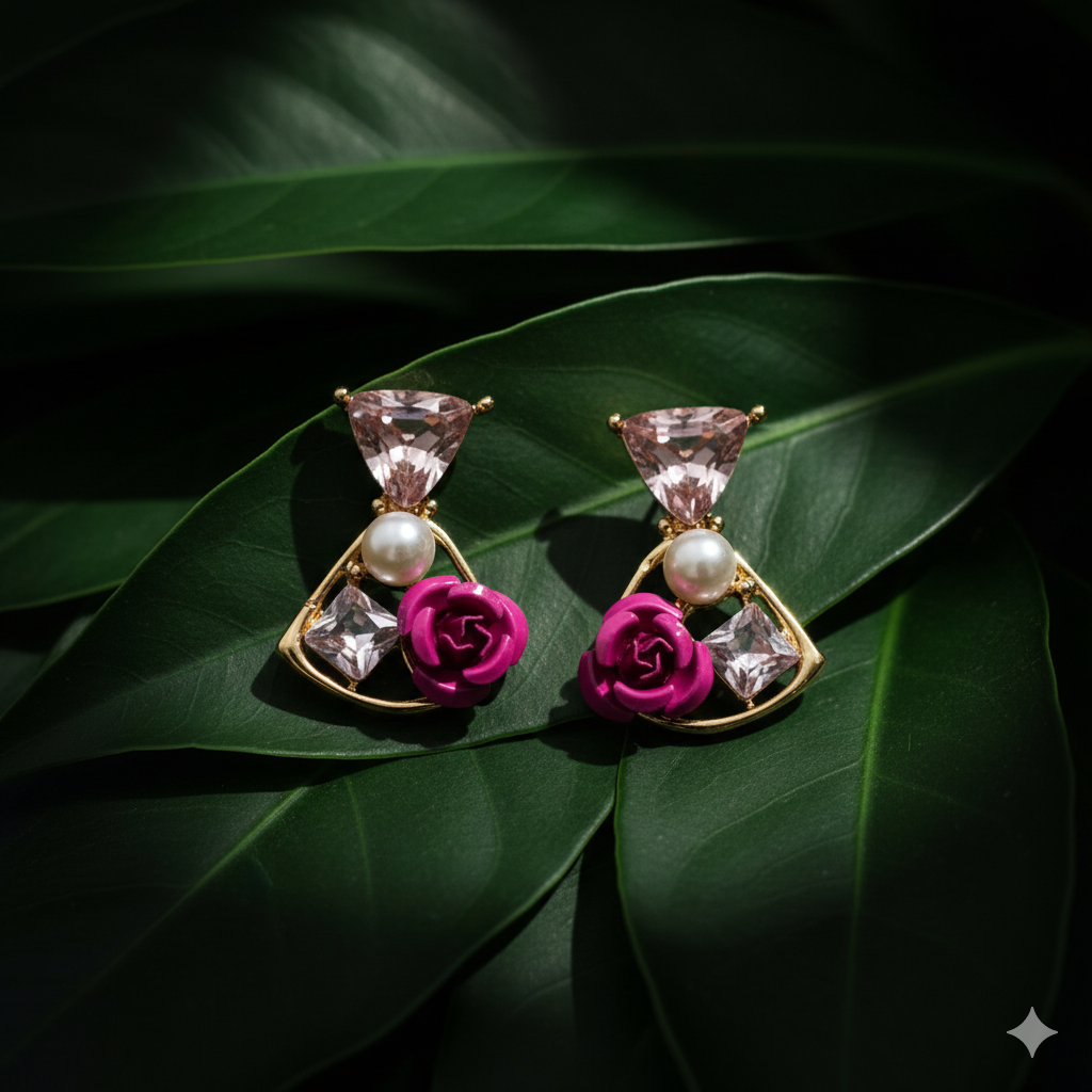 Flora Shine Pink Rose Fusion Earrings GWE -237