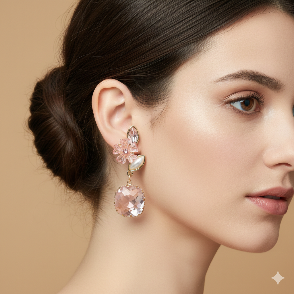 Flora Shine Pink Blossom Drop Earrings GWE -235