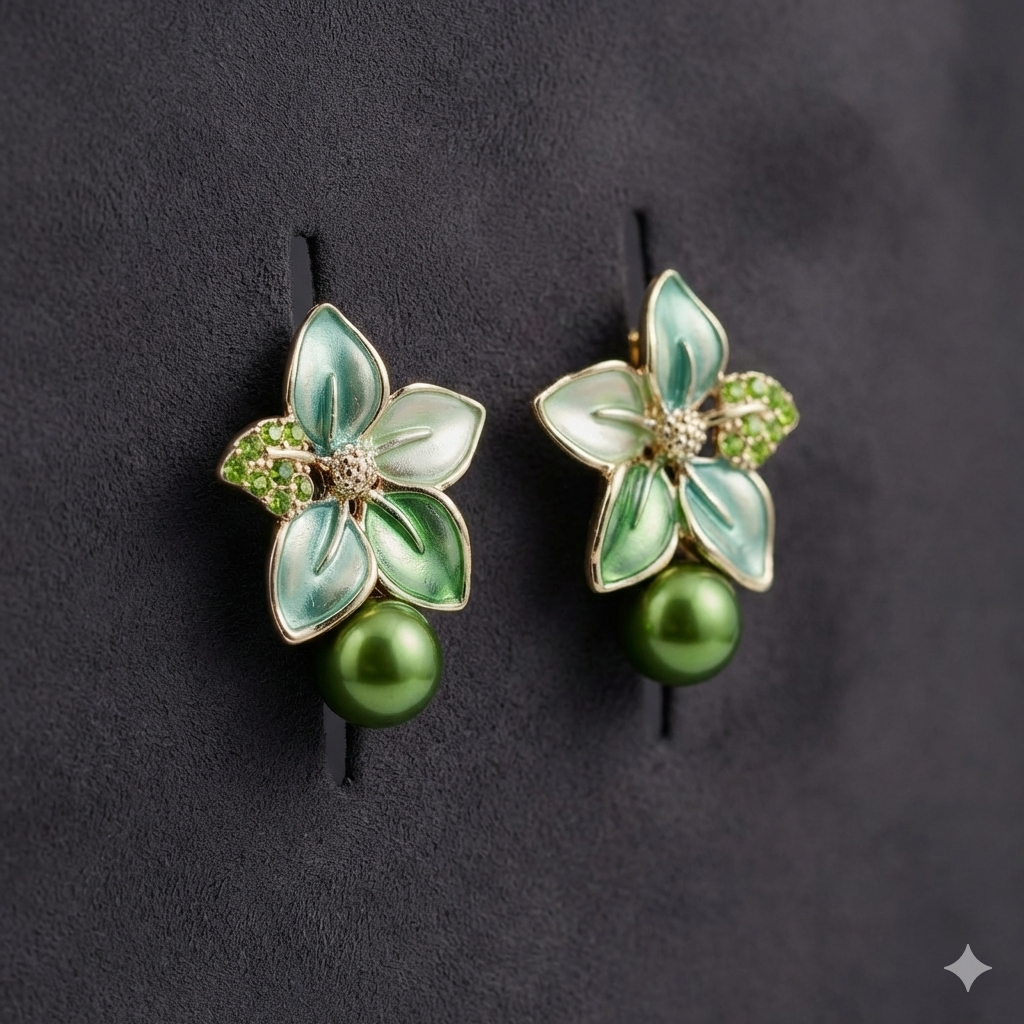 Flora Bloom Green Mint Pearl Earrings GWE -184