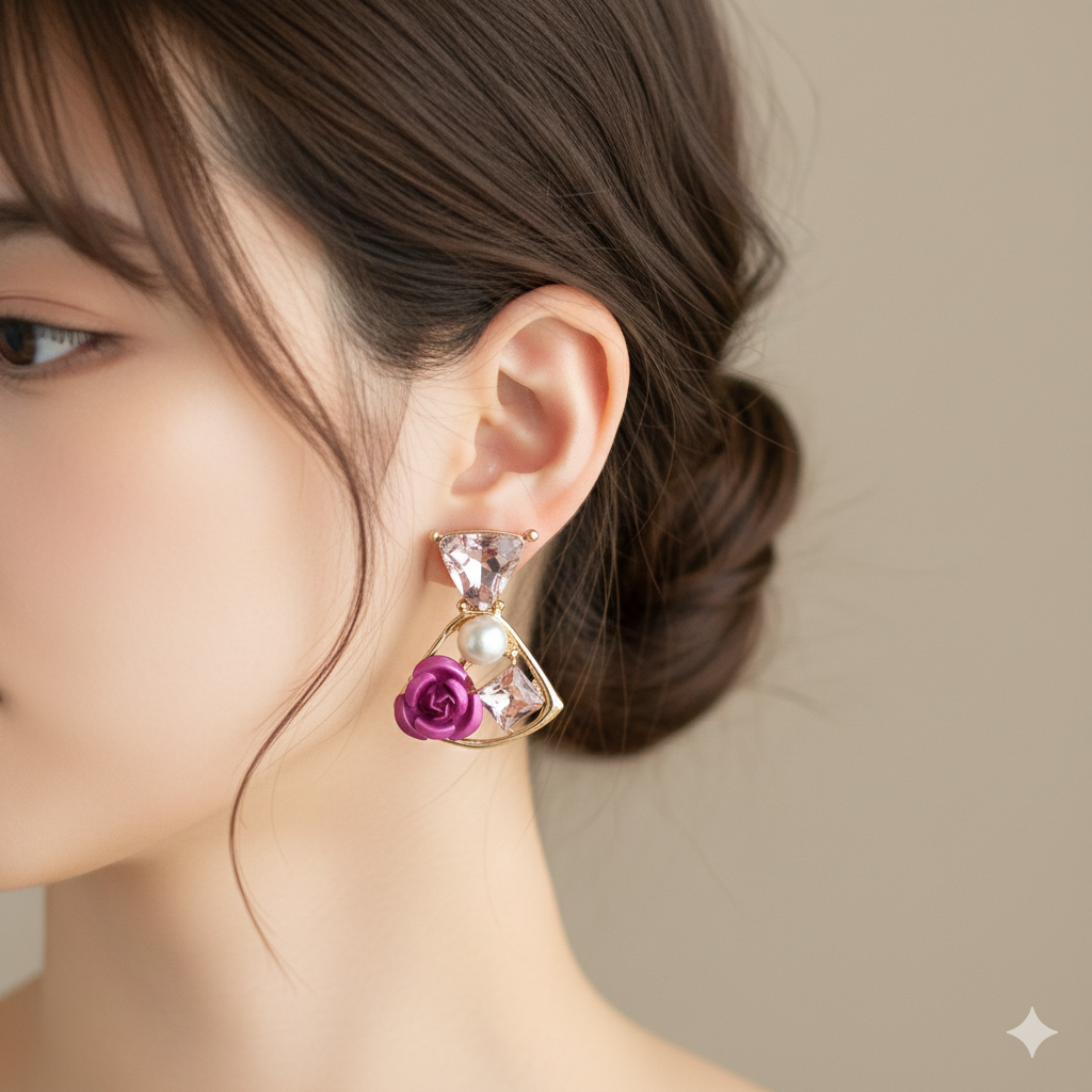 Flora Shine Pink Rose Fusion Earrings GWE -237