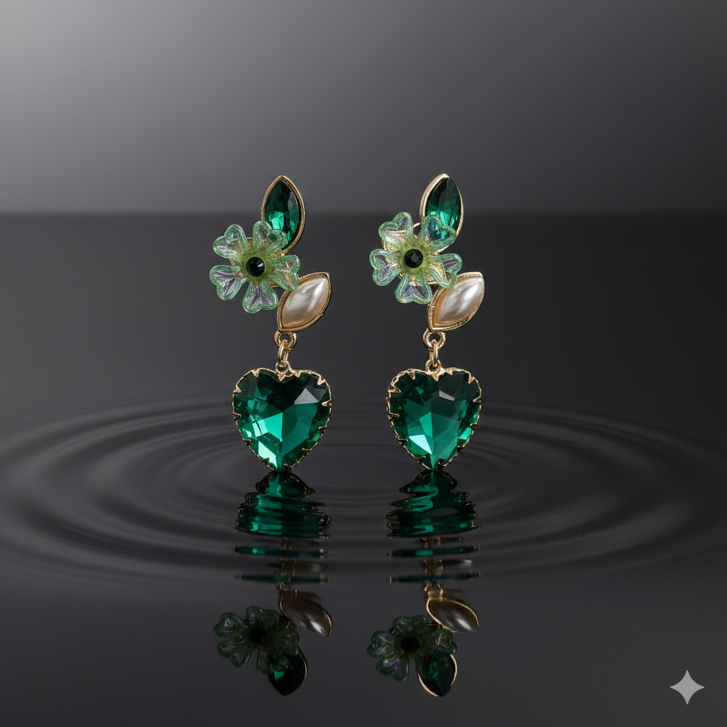 Emerald Heart Blossom Earrings GWE -238