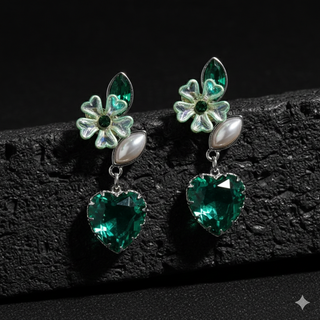 Emerald Heart Blossom Earrings GWE -238