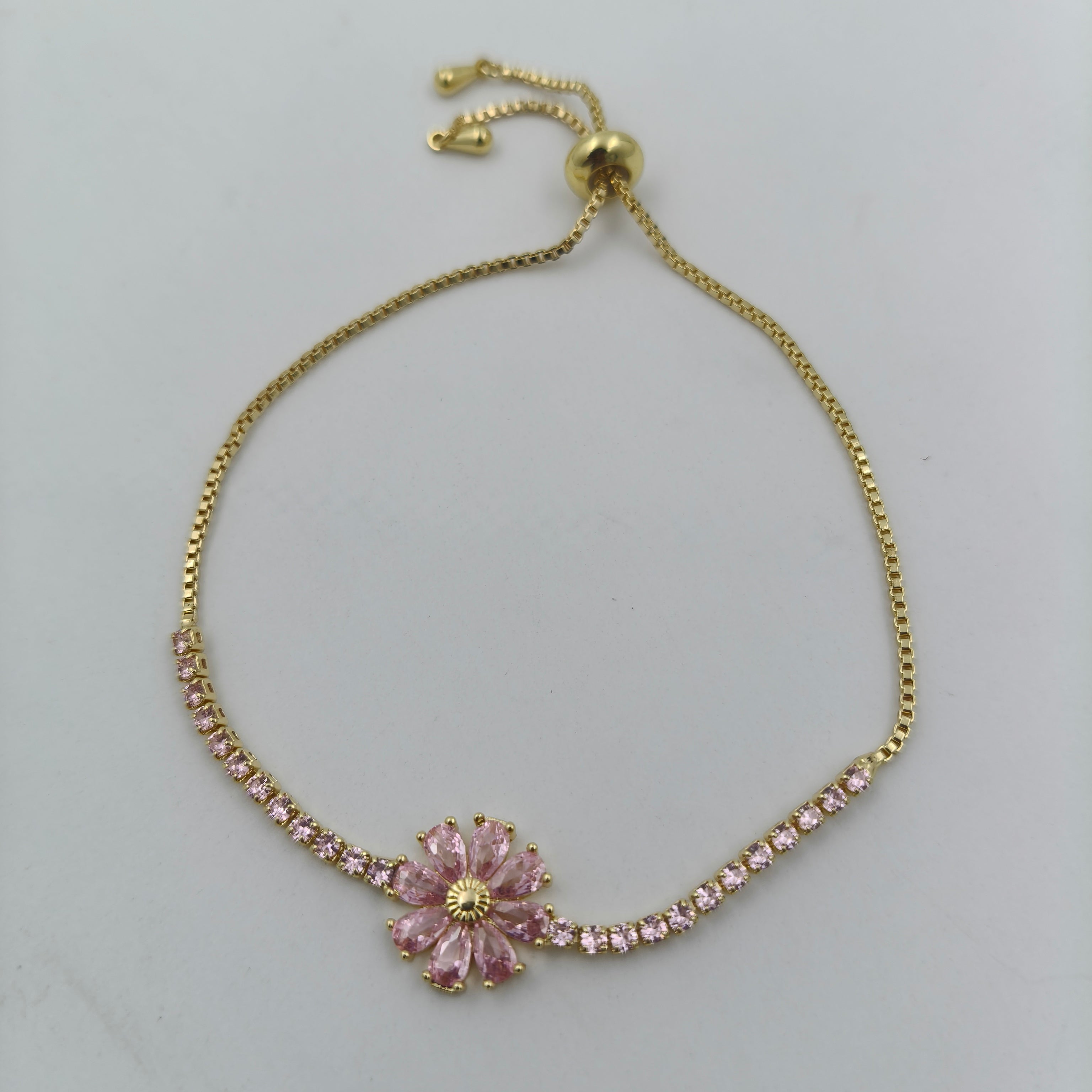 Imperial Pink Floral Solitaire & Tennis Bolo Bracelet GWB-154