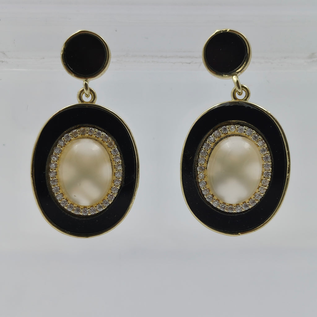 Vintage Black Enamel Pearl Earrings GWE -20