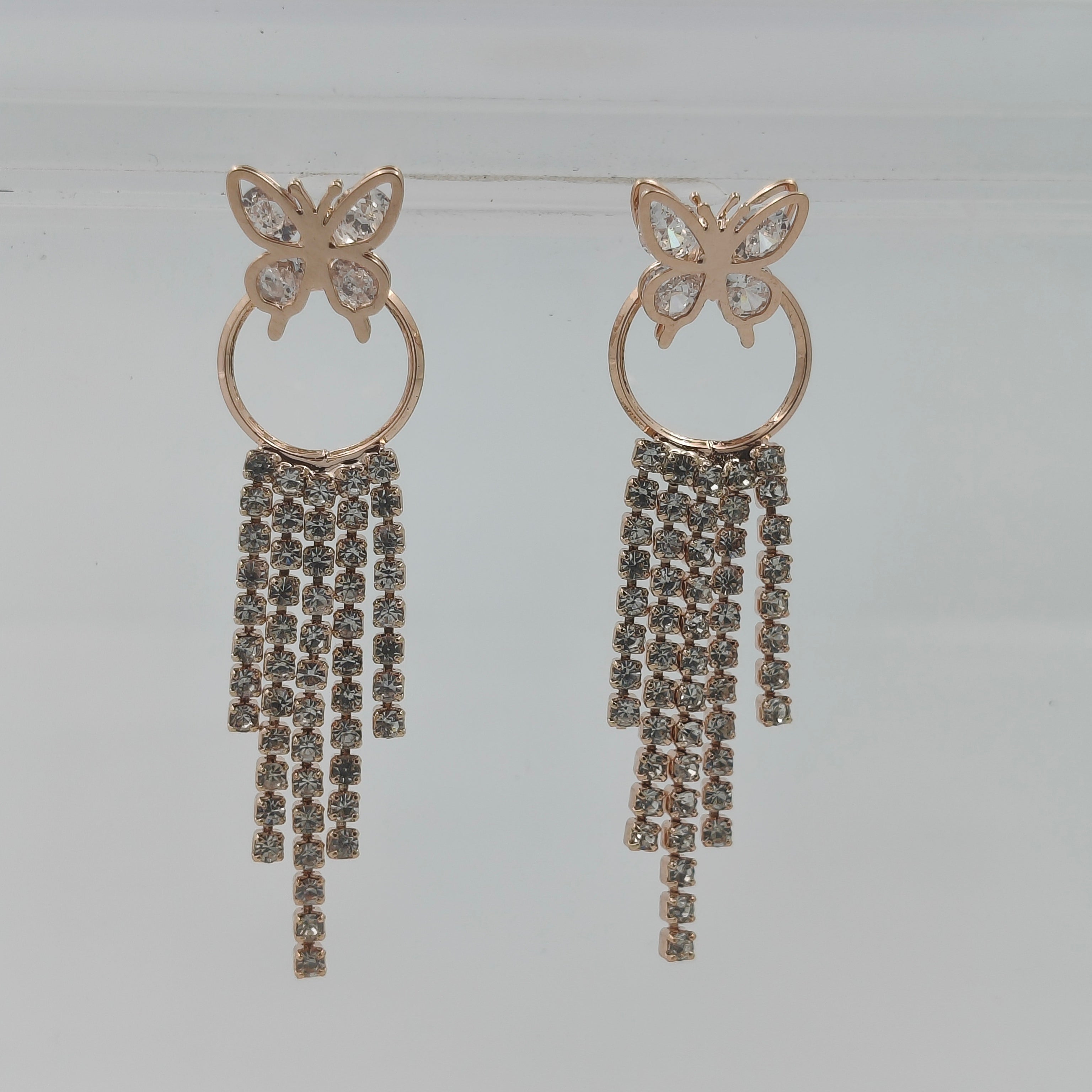 Butterfly Crystal Tassel Earrings GWE -36
