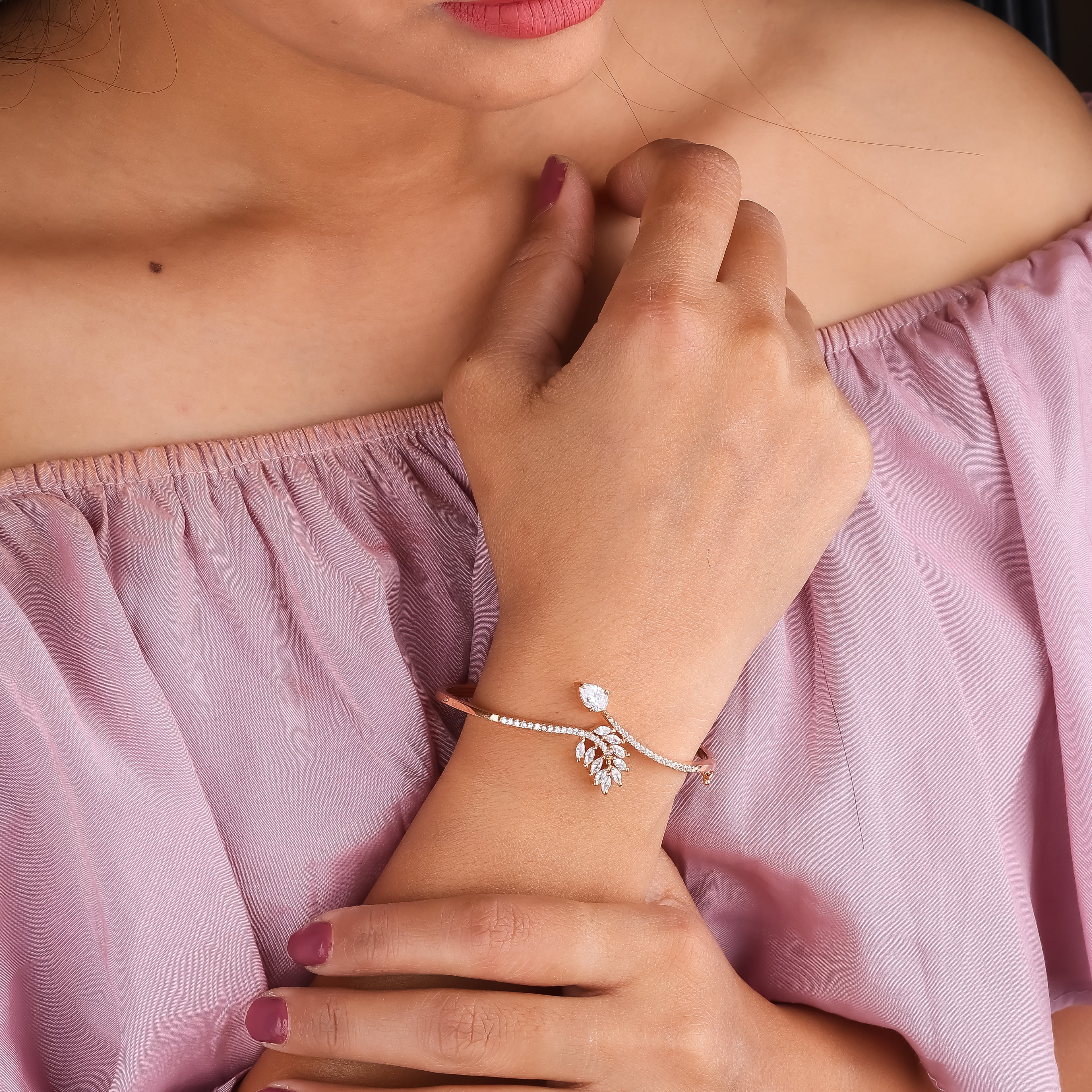 Sparkling Marquise Leaf Bypass Kada GWK -1