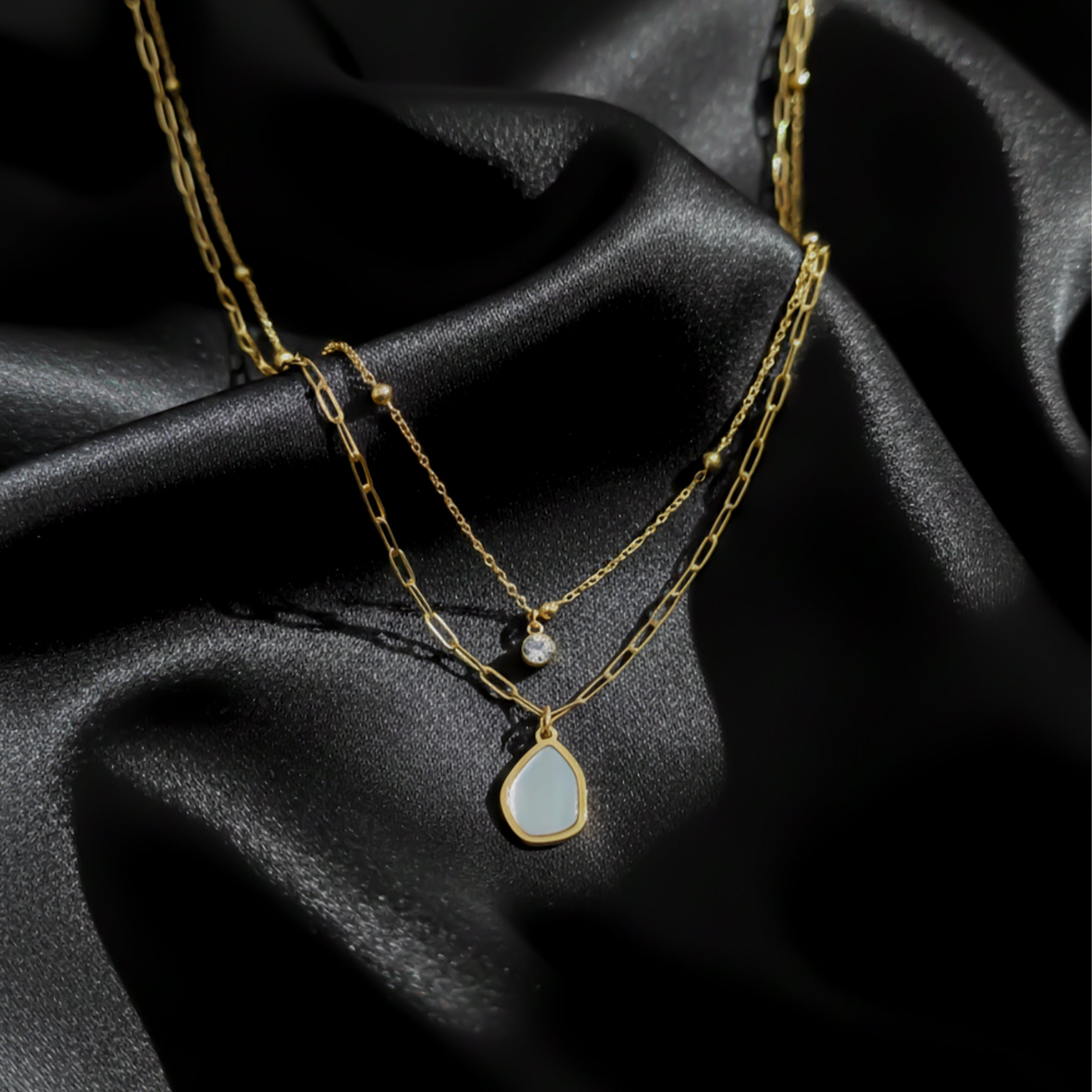 Modern Organic Shell Paperclip Layered Necklace GWN -131