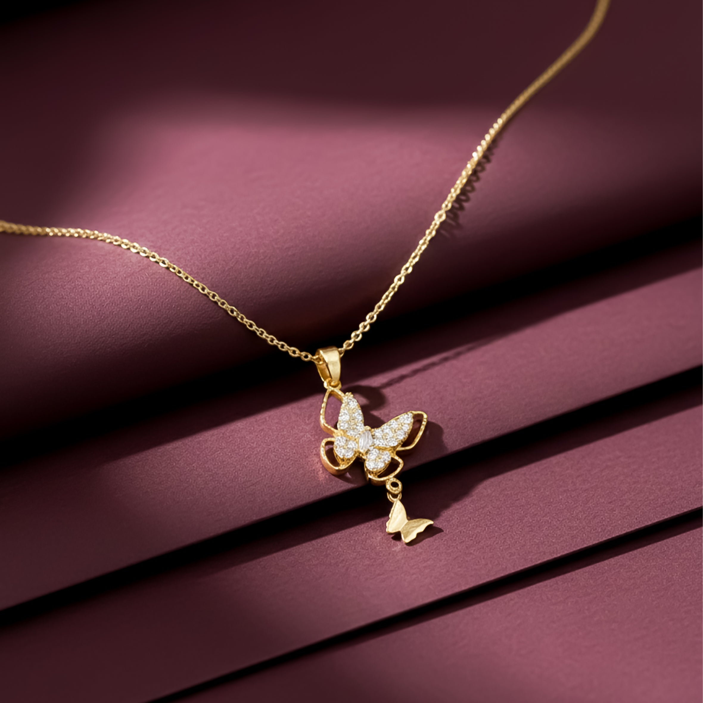 Modern Crystal Twin Butterfly Drop Necklace GWN -142
